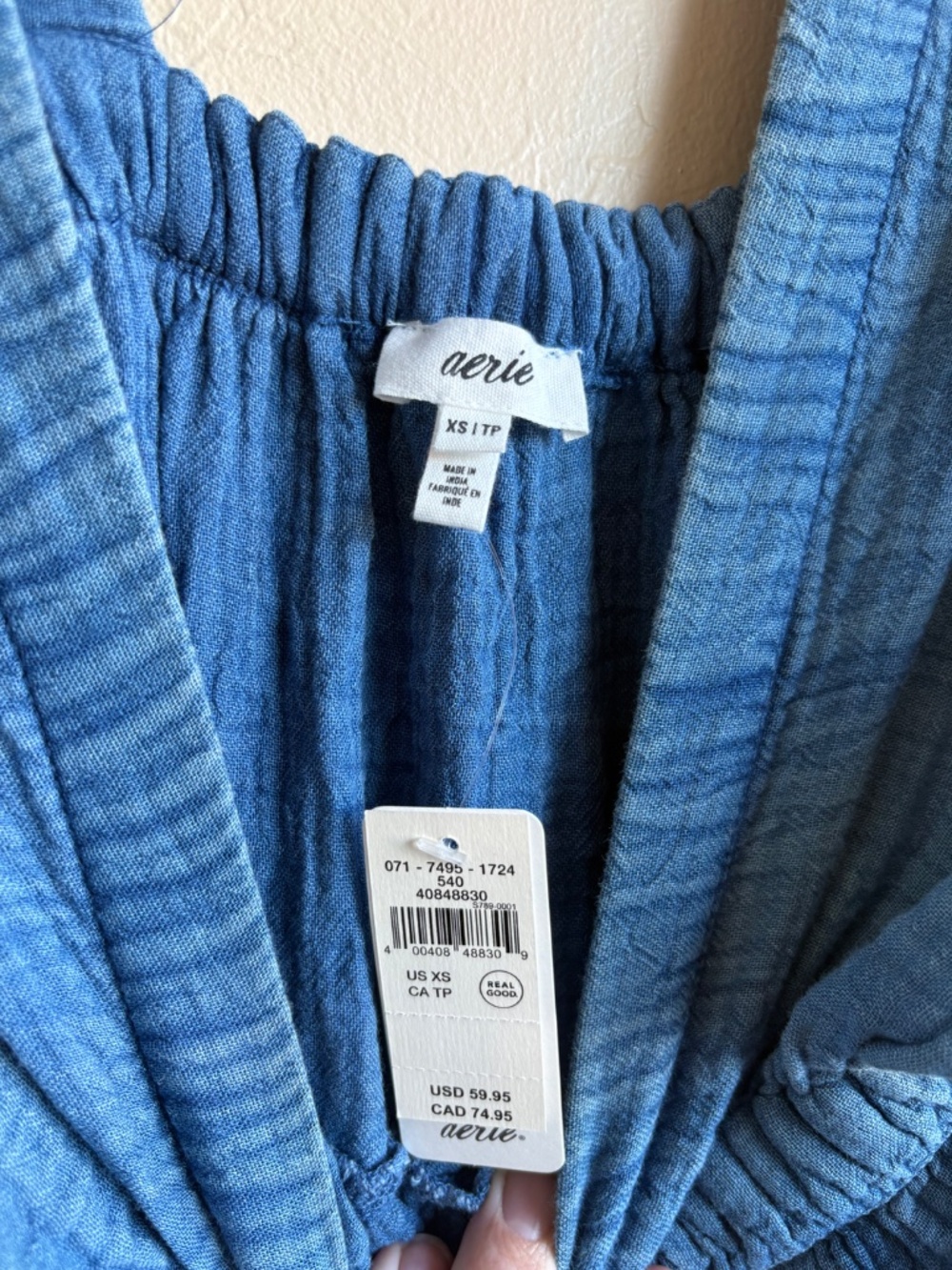 aerie Blue Tiered Gauze V-Neck Dress - Picture 5 of 5